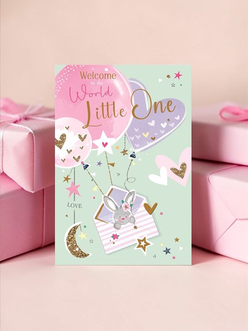 Birth of Baby Girl Card - Welcome to the World Little One Pink Balloons 7.5x5.25 Birth of Baby Girl Card - Welcome to the World Little One Pink Balloons 7.5x5.25