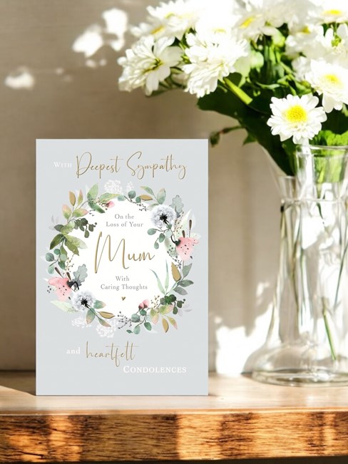 Jonny Javelin Loss of Mum Sympathy Card - Floral Wreath with Gold Foil 7.25x5.5" Jonny Javelin Loss of Mum Sympathy Card - Floral Wreath with Gold Foil 7.25x5.5"