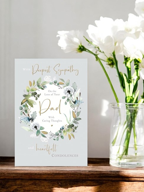 Jonny Javelin Loss Of Dad Sympathy Card - Floral Wreath with Gold Foil 7.25x5.5" Jonny Javelin Loss Of Dad Sympathy Card - Floral Wreath with Gold Foil 7.25x5.5"