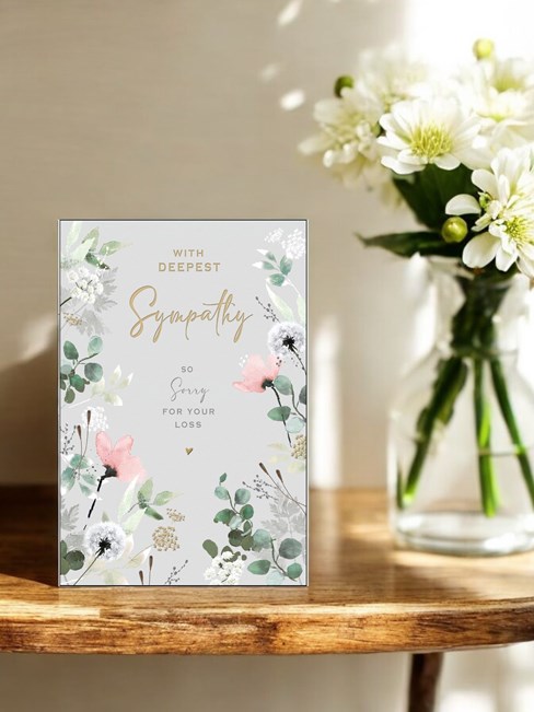 Jonny Javelin Caring Thoughts Sympathy Card - Flower Border Gold Foil 7.5x5.25" Jonny Javelin Caring Thoughts Sympathy Card - Flower Border Gold Foil 7.5x5.25"