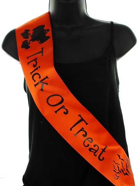 Orange Personalised Halloween Party Satin Ribbon Sash - Black Text & Images Orange Personalised Halloween Party Satin Ribbon Sash - Black Text & Images