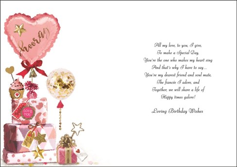 Jonny Javelin Fiancée Birthday Card - Pink Presents Balloons & Foil 9x6.25" Jonny Javelin Fiancée Birthday Card - Pink Presents Balloons & Foil 9x6.25"