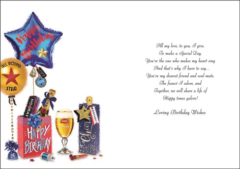 Jonny Javelin Fiancé Birthday Card - Beer Presents Balloons & Foil 9x6.25" Jonny Javelin Fiancé Birthday Card - Beer Presents Balloons & Foil 9x6.25"
