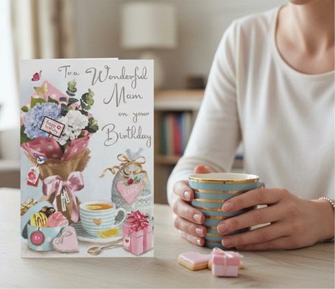 Jonny Javelin Mam Birthday Card - Bouquet of Flowers Lemon Tea and Foil 9x6.25" Jonny Javelin Mam Birthday Card - Bouquet of Flowers Lemon Tea and Foil 9x6.25"