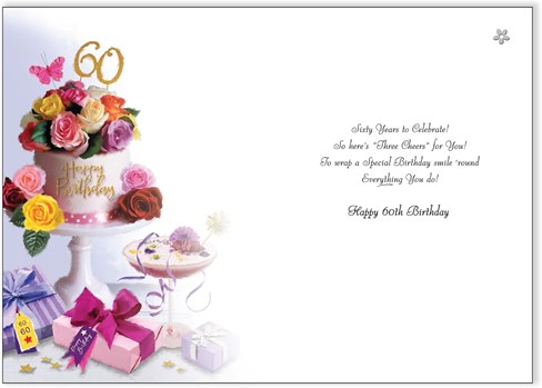 Jonny Javelin 60th Birthday Card - Age 60 Floral Cake Cocktail & Foil 9"x6.25" Jonny Javelin 60th Birthday Card - Age 60 Floral Cake Cocktail & Foil 9"x6.25"