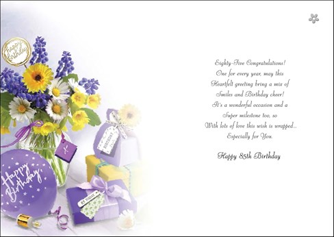 Jonny Javelin Age 85 Birthday Card - 85th Birthday Purple Yellow Flowers 9x6.25 Jonny Javelin Age 85 Birthday Card - 85th Birthday Purple Yellow Flowers 9x6.25