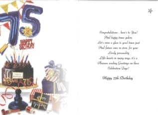 Jonny Javelin 75th Birthday Card - Age 75 Cake with Blue and Red Presents 9x6.25 Jonny Javelin 75th Birthday Card - Age 75 Cake with Blue and Red Presents 9x6.25