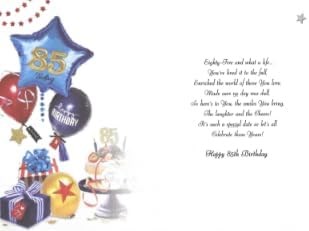 Jonny Javelin Age 85 Birthday Card - 85th Birthday Cake Blue Red Balloons 9x6.25 Jonny Javelin Age 85 Birthday Card - 85th Birthday Cake Blue Red Balloons 9x6.25
