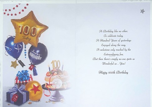 Jonny Javelin Age 100 Birthday Card - 100th Birthday Cake Blue Balloons 9x6.25" Jonny Javelin Age 100 Birthday Card - 100th Birthday Cake Blue Balloons 9x6.25"