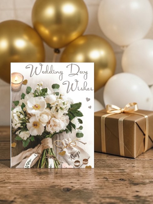 Jonny Javelin Wedding Day Card - Tied Flowers Horseshoe Rings & Foil 9x6.25" Jonny Javelin Wedding Day Card - Tied Flowers Horseshoe Rings & Foil 9x6.25"