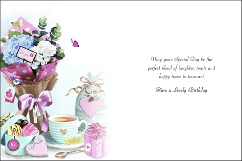 Jonny Javelin Female Birthday Card - Flower Bouquet Tea Chocolates Foil 7.25x5.5 Jonny Javelin Female Birthday Card - Flower Bouquet Tea Chocolates Foil 7.25x5.5