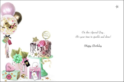 Jonny Javelin Open Female Birthday Card - Drip Cake Presents & Balloons 7.25x5.5 Jonny Javelin Open Female Birthday Card - Drip Cake Presents & Balloons 7.25x5.5