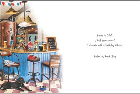 Jonny Javelin Open Male Birthday Card - Dog at Real Ale Bar & Silver Foil 7.25x5 Jonny Javelin Open Male Birthday Card - Dog at Real Ale Bar & Silver Foil 7.25x5