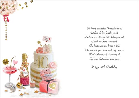 Jonny Javelin Granddaughter 40th Birthday Card - Cake Champagne Glitter 9x6.25" Jonny Javelin Granddaughter 40th Birthday Card - Cake Champagne Glitter 9x6.25"
