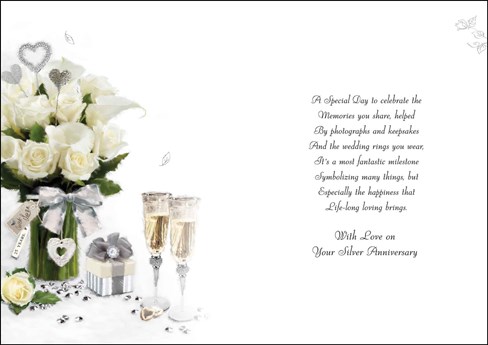 Mum & Dad Silver 25th Wedding Anniversary Card - Flowers Champagne 9x6" Mum & Dad Silver 25th Wedding Anniversary Card - Flowers Champagne 9x6"