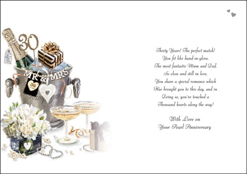 Jonny Javelin Mum & Dad Pearl 30th Wedding Anniversary Card - Champagne 9"x6.25" Jonny Javelin Mum & Dad Pearl 30th Wedding Anniversary Card - Champagne 9"x6.25"