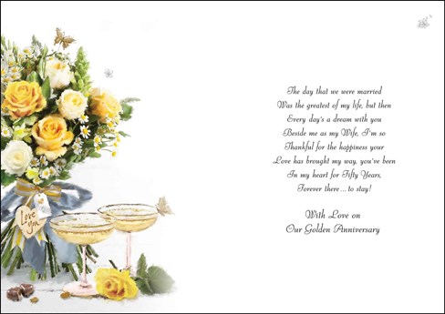 Jonny Javelin Wife Golden 50th Wedding Anniversary Card - Roses Glasses 9x6.25" Jonny Javelin Wife Golden 50th Wedding Anniversary Card - Roses Glasses 9x6.25"