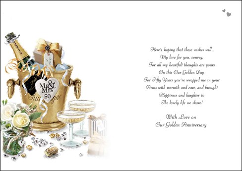 Husband Golden 50th Wedding Anniversary Card - Champagne Bucket 9x6.25" Husband Golden 50th Wedding Anniversary Card - Champagne Bucket 9x6.25"