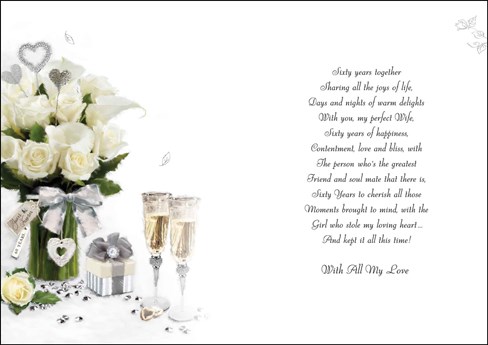 Jonny Javelin Wife Diamond 60th Wedding Anniversary Card - Roses Champagne 9x6" Jonny Javelin Wife Diamond 60th Wedding Anniversary Card - Roses Champagne 9x6"