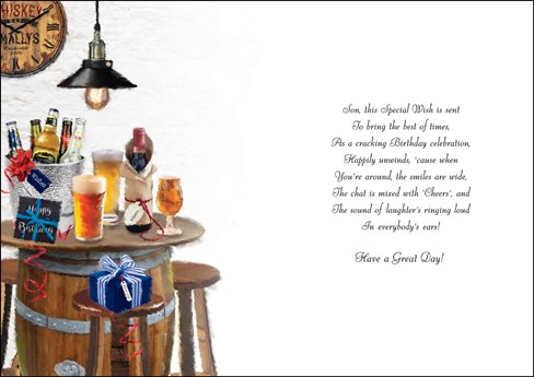 Jonny Javelin Son Birthday Card - Beer Barrel Table with Silver Foil 9x6.25" Jonny Javelin Son Birthday Card - Beer Barrel Table with Silver Foil 9x6.25"