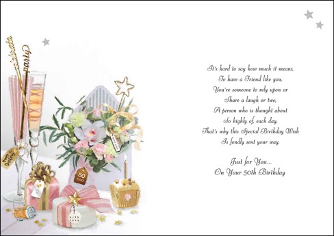 Jonny Javelin Special Friend 50th Birthday Card - Champagne Flute Flowers 9x6.25 Jonny Javelin Special Friend 50th Birthday Card - Champagne Flute Flowers 9x6.25