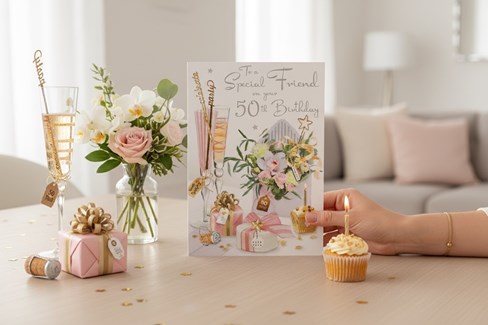 Jonny Javelin Special Friend 50th Birthday Card - Champagne Flute Flowers 9x6.25 Jonny Javelin Special Friend 50th Birthday Card - Champagne Flute Flowers 9x6.25