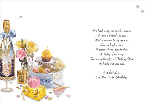 Jonny Javelin Special Friend 60th Birthday Card - Champagne Cake Flowers 9x6.25" Jonny Javelin Special Friend 60th Birthday Card - Champagne Cake Flowers 9x6.25"