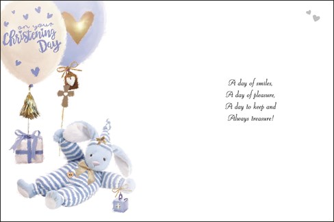 Jonny Javelin Baby Boy Christening Day Card - Bear & Balloons 7.25" x 5.5" Jonny Javelin Baby Boy Christening Day Card - Bear & Balloons 7.25" x 5.5"