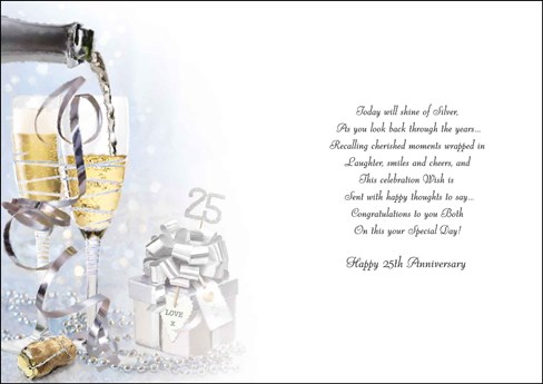 Jonny Javelin Silver 25th Wedding Anniversary Card - Champagne Glasses 9x6.25" Jonny Javelin Silver 25th Wedding Anniversary Card - Champagne Glasses 9x6.25"