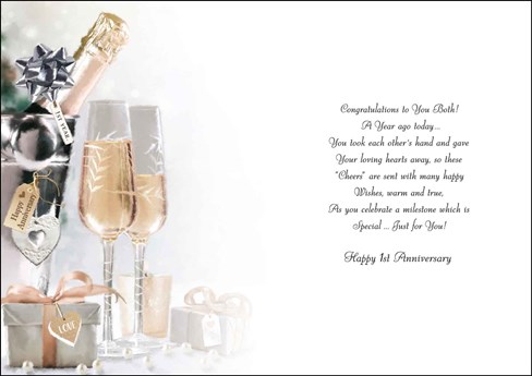 Jonny Javelin First 1st Wedding Anniversary Card - Champagne Glasses 9x6.25" Jonny Javelin First 1st Wedding Anniversary Card - Champagne Glasses 9x6.25"