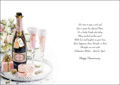 Jonny Javelin Happy Anniversary Card - Pink Champagne & Flowers 9x6.25" Jonny Javelin Happy Anniversary Card - Pink Champagne & Flowers 9x6.25"