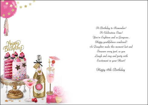 Jonny Javelin Daughter 18th Birthday Card - Cake & Champagne with Foil 9x6.25" Jonny Javelin Daughter 18th Birthday Card - Cake & Champagne with Foil 9x6.25"
