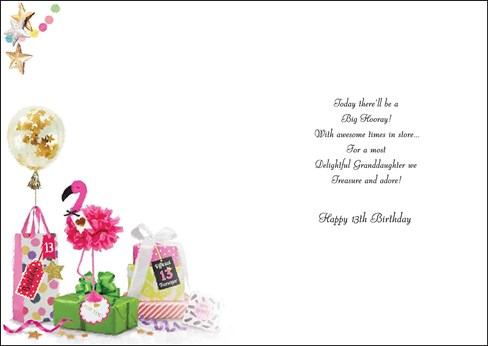 Jonny Javelin Granddaughter 13th Birthday Card - Flamingo Gifts Silver Foil 9x6" Jonny Javelin Granddaughter 13th Birthday Card - Flamingo Gifts Silver Foil 9x6"