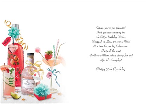 Jonny Javelin Mum 50th Birthday Card - Pink Gin Cocktail Glitter & Foil 9x6.25" Jonny Javelin Mum 50th Birthday Card - Pink Gin Cocktail Glitter & Foil 9x6.25"