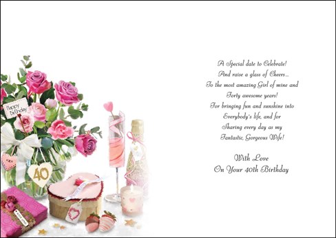 Jonny Javelin Wife 40th Birthday Card - Roses Champagne Glitter & Foil 9x6.25" Jonny Javelin Wife 40th Birthday Card - Roses Champagne Glitter & Foil 9x6.25"