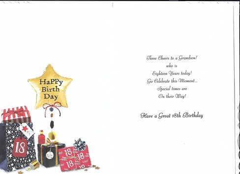 Jonny Javelin Grandson 18th Birthday Card Presents Balloons Silver Foil 9x6.25" Jonny Javelin Grandson 18th Birthday Card Presents Balloons Silver Foil 9x6.25"