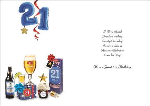 21st Grandson Birthday Card Age 21 Quality Card With Verse By Ic&g For Sale Online | UK