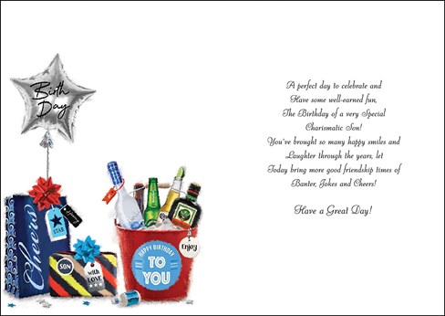 Jonny Javelin Son Birthday Card Ice Bucket Presents Balloons Silver Foil 9x6.25" Jonny Javelin Son Birthday Card Ice Bucket Presents Balloons Silver Foil 9x6.25"