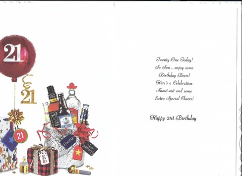 Jonny Javelin Son 21st Birthday Card - Ice Bucket Balloon Silver Foil 9x6.25" Jonny Javelin Son 21st Birthday Card - Ice Bucket Balloon Silver Foil 9x6.25"