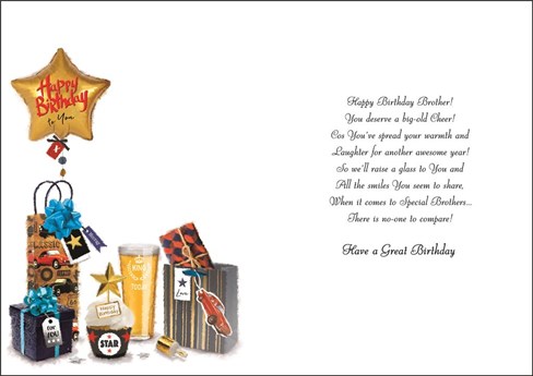 Jonny Javelin Brother Birthday Card - Beer Presents & Balloons with Foil 9x6.25" Jonny Javelin Brother Birthday Card - Beer Presents & Balloons with Foil 9x6.25"