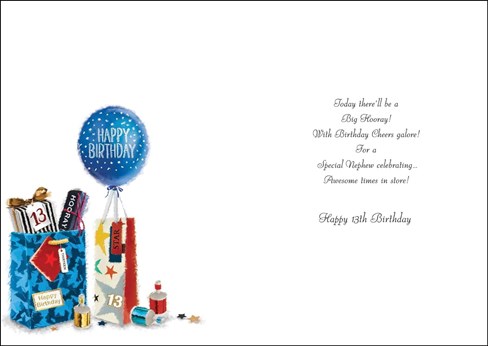 Jonny Javelin Nephew 13th Birthday Card - Balloons Presents Silver Foil 9x6.25" Jonny Javelin Nephew 13th Birthday Card - Balloons Presents Silver Foil 9x6.25"