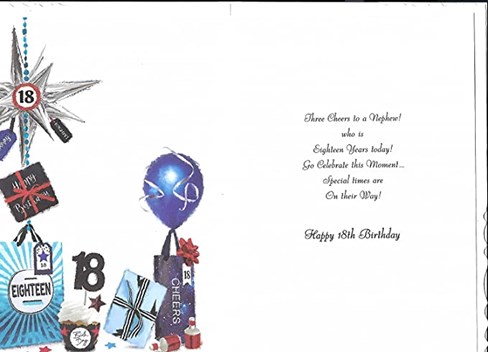 Jonny Javelin Nephew 18th Birthday Card - Balloons Presents and Silver Foil 9x6" Jonny Javelin Nephew 18th Birthday Card - Balloons Presents and Silver Foil 9x6"