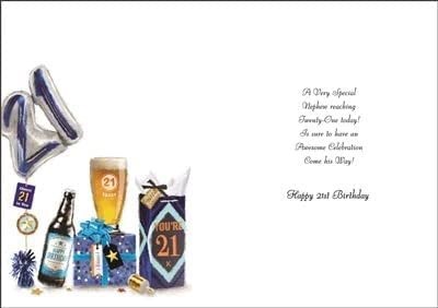 Jonny Javelin Nephew 21st Birthday Card - Balloons Beer and Silver Foil 9x6" Jonny Javelin Nephew 21st Birthday Card - Balloons Beer and Silver Foil 9x6"