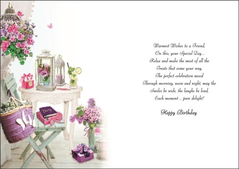 Jonny Javelin Special Friend Birthday Card - Patio Table Chair & Flowers 9x6.25" Jonny Javelin Special Friend Birthday Card - Patio Table Chair & Flowers 9x6.25"