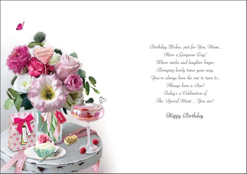 Jonny Javelin Mum Birthday Card - Pink Flowers & Cocktail Silver Foil 9x6.25" Jonny Javelin Mum Birthday Card - Pink Flowers & Cocktail Silver Foil 9x6.25"