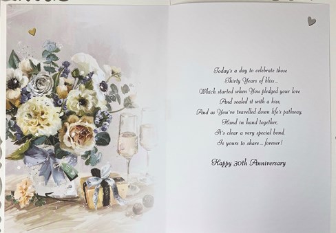 Jonny Javelin Pearl 30th Wedding Anniversary Card -Flowers & Champagne Glasses Jonny Javelin Pearl 30th Wedding Anniversary Card -Flowers & Champagne Glasses