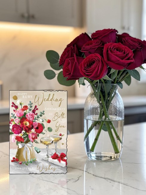 Jonny Javelin Ruby 40th Wedding Anniversary Card - Champagne & Flowers 9x6.25" Jonny Javelin Ruby 40th Wedding Anniversary Card - Champagne & Flowers 9x6.25"