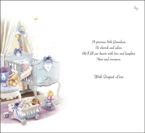 Jonny Javelin Thank You For Baby Grandson Card - Blue Crib Silver Foil 9.25x5" Jonny Javelin Thank You For Baby Grandson Card - Blue Crib Silver Foil 9.25x5"