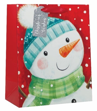 Set of 3 Medium Christmas Gift Bags with Glitter Tag - Red with Snowman Set of 3 Medium Christmas Gift Bags with Glitter Tag - Red with Snowman