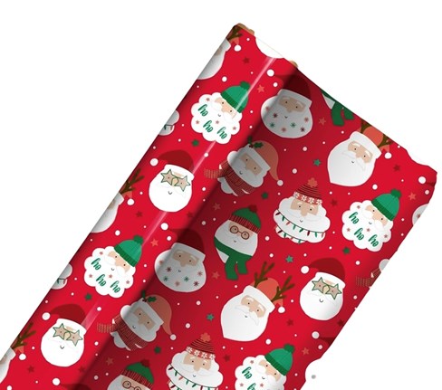 8m (2 x 4m) Cute Christmas Gift Wrap Paper Roll - Santa Faces and Green Stars 8m (2 x 4m) Cute Christmas Gift Wrap Paper Roll - Santa Faces and Green Stars